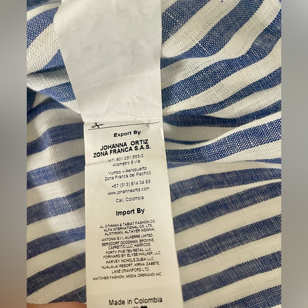 Johanna Ortiz Rio Grande Tunic Navy/white striped linen, large sash, 0, EUC - Picture 12 of 15